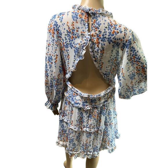 Xicks Floral V-Neck Ruffled Long Sleeve Mini Dress Missing Button Size Large - Picture 11 of 16